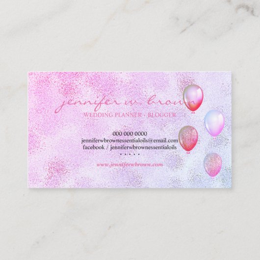 Balloon Party Planner Glitzer Pink Visitenkarte (Rückseite)
