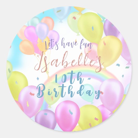 Balloon Pastel Birthday Paper Tellers Runder Aufkleber (Vorderseite)