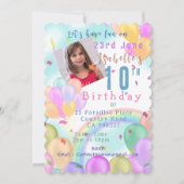 Balloon Pastel Foto Birthday Einladung (Vorderseite)