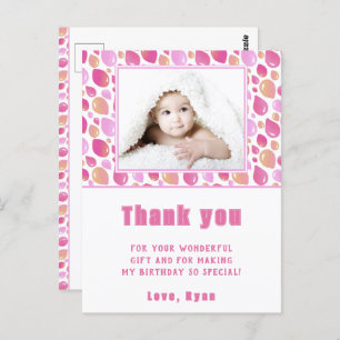 Balloon Pink Girl Kid's Foto Geburtstag Vielen Dan Postkarte
