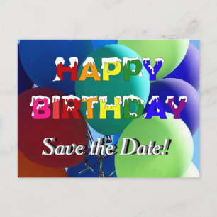 Balloon Rainbow Birthday Save the Date Ankündigungspostkarte