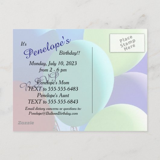 Balloon Rainbow Birthday Save the Date Ankündigungspostkarte (Rückseite)
