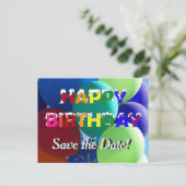 Balloon Rainbow Birthday Save the Date Ankündigungspostkarte (Stehend Vorderseite)