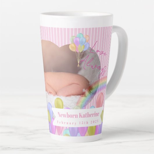 Balloon Rainbow Cloud Foto Pink Latte Tasse (Rechte Ecke)