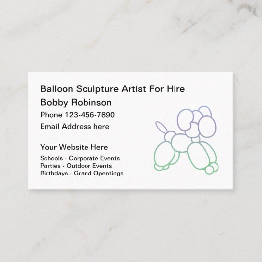 Balloon Sculpture Artist Entertainer Business Card Visitenkarte (Vorderseite)