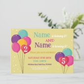 Balloon Shared Birthday Party Confetti Boy Girls Einladung (Stehend Vorderseite)