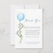 Balloon Soft Greenery Dusty Blue Boy Baby Shower Dankeskarte (Vorderseite)