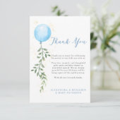 Balloon Soft Greenery Dusty Blue Boy Baby Shower Dankeskarte (Stehend Vorderseite)