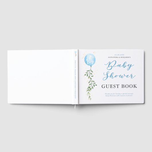 Balloon Soft Greenery Dusty Blue Boy Baby Shower Gästebuch (Voll)