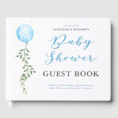 Balloon Soft Greenery Dusty Blue Boy Baby Shower Gästebuch (Vorderseite)
