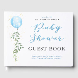 Balloon Soft Greenery Dusty Blue Boy Baby Shower Gästebuch