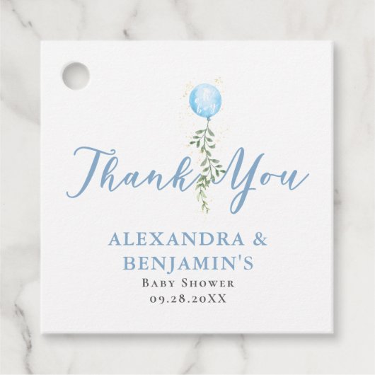 Balloon Soft Greenery Dusty Blue Boy Baby Shower Geschenkanhänger (Vorderseite)