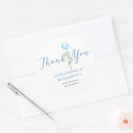 Balloon Soft Greenery Dusty Blue Boy Baby Shower Runder Aufkleber