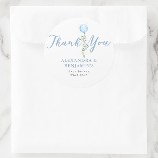 Balloon Soft Greenery Dusty Blue Boy Baby Shower Runder Aufkleber (Tasche)