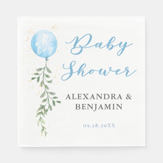 Balloon Soft Greenery Dusty Blue Boy Baby Shower Serviette (Vorderseite)