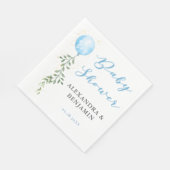 Balloon Soft Greenery Dusty Blue Boy Baby Shower Serviette (Ecke)