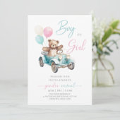 Balloon Teddy Bären Car Gender Reveal Einladung (Stehend Vorderseite)