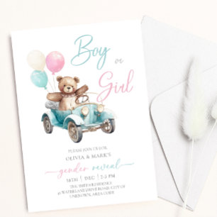 Balloon Teddy Bären Car Gender Reveal Einladung