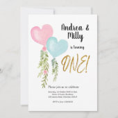 Balloon Twin Boy and Girl Birthday Einladung (Vorderseite)