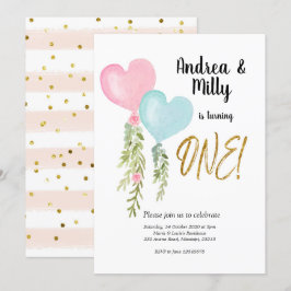 Balloon Twin Boy and Girl Birthday Einladung