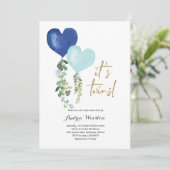 Balloon Twin Boy Baby Shower Einladung (Stehend Vorderseite)