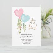 Balloon Twin Boy Girl Babydusche Einladung (Stehend Vorderseite)