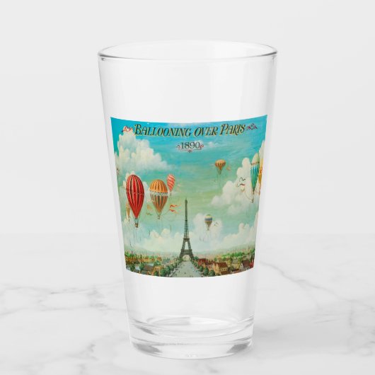 Balloon Über Paris Vintage Reisen Kunst Glas (Vorderseite)