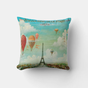 Balloon Über Paris Vintage Reisen Kunst Kissen