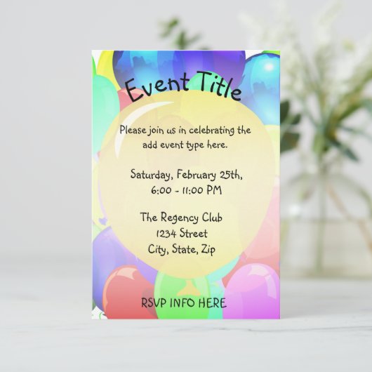 Balloon-Vorlage Einladung (Stehend Vorderseite)