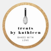 Balloon Whisk Black Imitats Gold Glitzer Bäckerei Runder Aufkleber (Vorderseite)