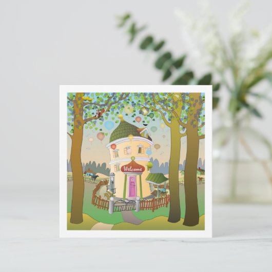 Balloonhouse Einladung zum Geburtstag (Stehend Vorderseite)