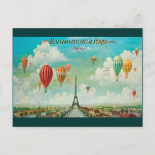 Ballooning über Paris Vintage Reisekarte Postkarte