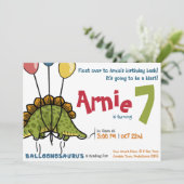 Balloonosaurus Birthday Bash! Stegosaurus Einladung (Stehend Vorderseite)