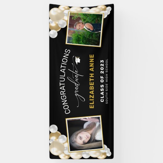 Balloons 2 Fotos Schwarzer Glückwunsch Graduate Banner (Vertikal)