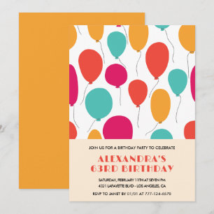 Balloons 63. Geburtstag Einladungen Bunte