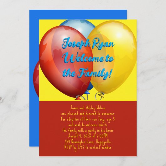 Balloons Adoption Party New Son Einladung (Vorne/Hinten)