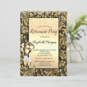 Balloons, alte Gold-Wirbel Schwarze Rente Einladung (Stehend Vorderseite)