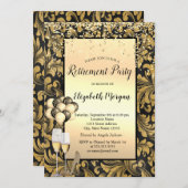 Balloons, alte Gold-Wirbel Schwarze Rente Einladung (Vorne/Hinten)