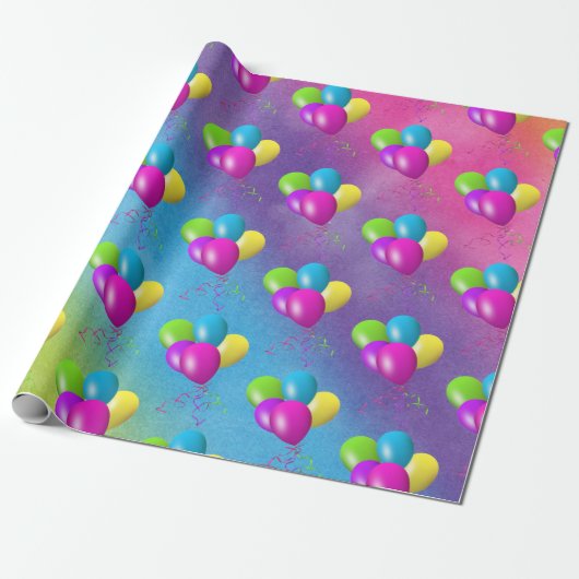 Balloons auf Regenbogen Wasserfarbe Abstrakt Geschenkpapier (Ungerollt)