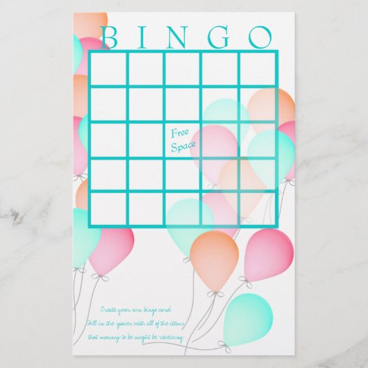 Balloons Baby Shower Bingo (Vorderseite)
