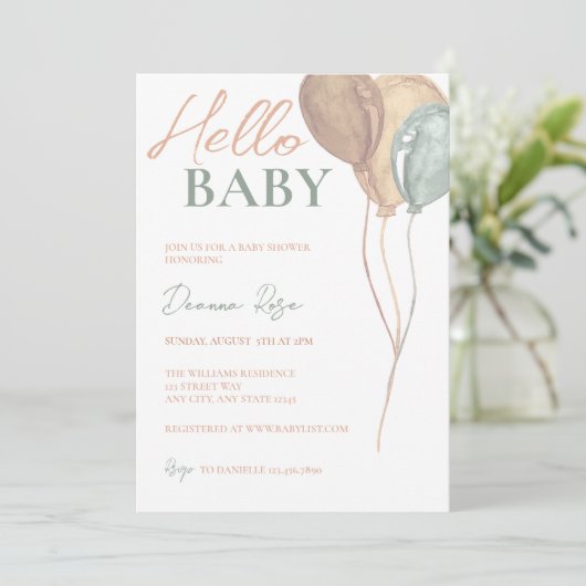 Balloons Babydusche Einladung (Stehend Vorderseite)