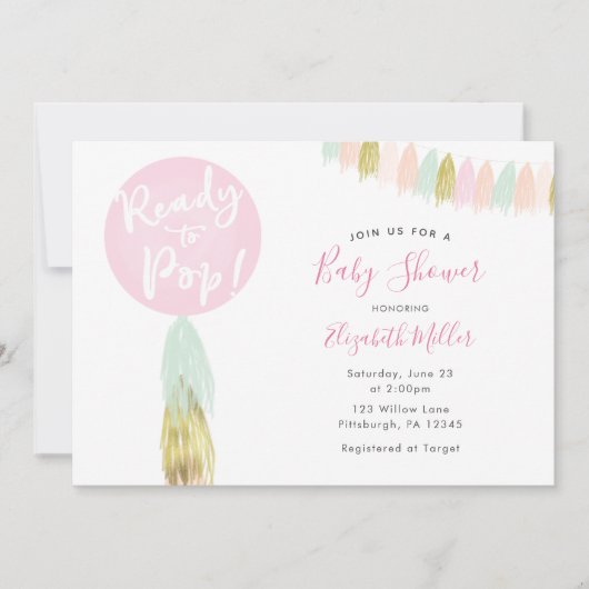 Balloons Bereit zum Pop Baby Dusche Einladung (Vorderseite)