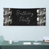 Balloons Birthday Black Silver Glitzer Party Banner (Messe)