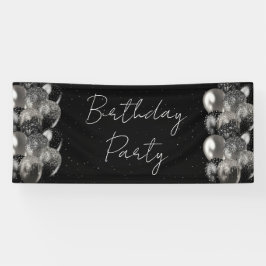 Balloons Birthday Black Silver Glitzer Party Banner