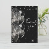 Balloons Birthday Black Silver Glitzer Party Dankeskarte (Stehend Vorderseite)