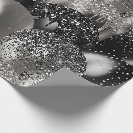 Balloons Birthday Black Silver Glitzer Party Geschenkpapier (Ecke)