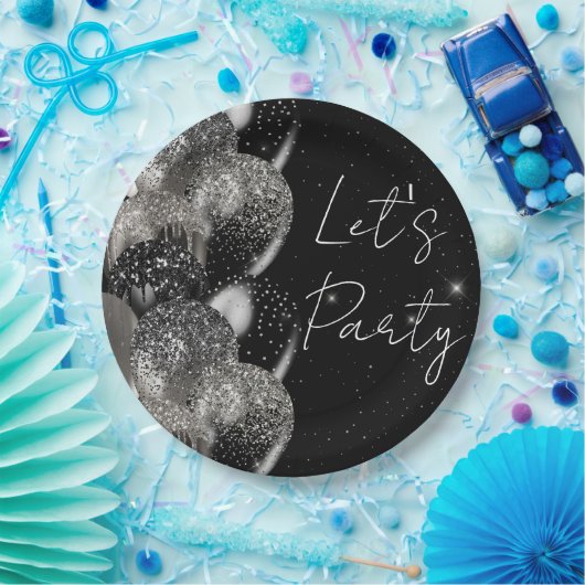 Balloons Birthday Black Silver Glitzer Party Pappteller (Party)