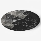 Balloons Birthday Black Silver Glitzer Party Pappteller (Schrägansicht)