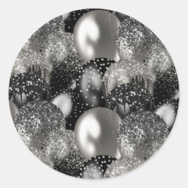 Balloons Birthday Black Silver Glitzer Party Runder Aufkleber