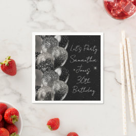 Balloons Birthday Black Silver Glitzer Party Serviette